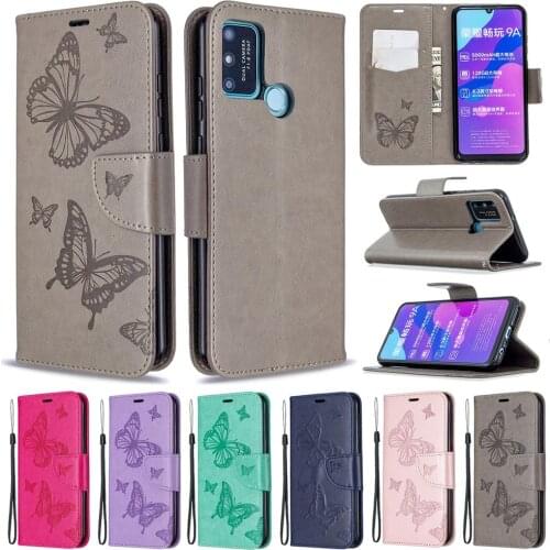 Honor9A Case on For Huawei Honor 9A Case For Coque Huawei Honor 9A 9 A MOA-LX9N 6.3" Wallet Flip Cover Leather Butterfly Cases