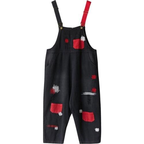 Black Jeans Playsuits And Jumpsuits Women Casual Baggy Loose Summer Pants Pockets Oversized Denim Overalls Straps Jean Rompers