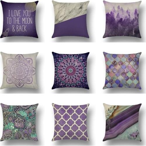 Purple Mandala Linen Throw Pillow Case Geometry Damask Agate Mable Cushion Covers for Home Sofa Chair Decorative Pillowcases