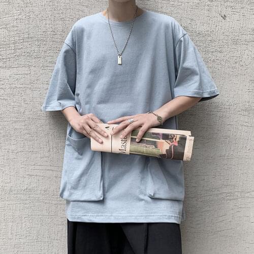 Tide Brand Short Sleeve T-shirt for Men Casual All-match Solid Loose Sports Shirt Fashion Student Japanese Male Clothes Hiphop