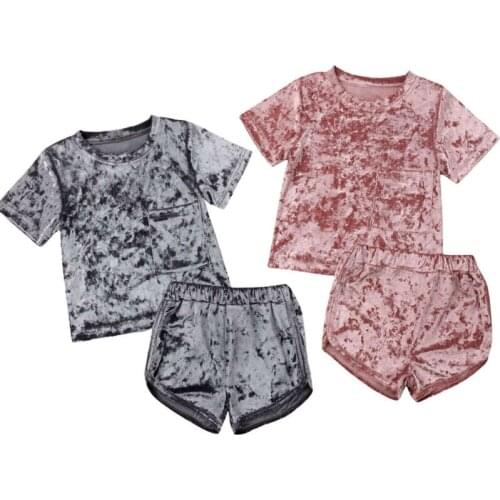 Infant Toddler Kids Baby Girl Solid Short Sleeve T-shirt Tops+ Short Pants 2PCS Outfits Clothes Set