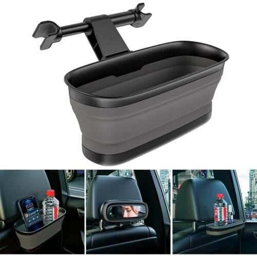 HOT Folding Car Back Seat Organizer with Cosmetic Mirror Cup Holder Universal Drink Food Holder with Foldable Tray
