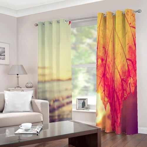 HD Autumn Forest Maple Leaf 3D Nature Scenery Photo Curtains For Living Room Dining Room Romantic Interior Decor Drapes Decor