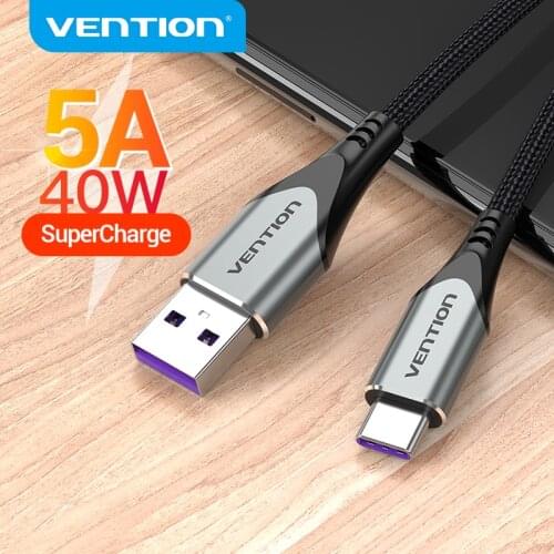Vention 5A USB Type C Cable for Xiaomi Huawei P40 Pro Mate 30 P30 Supercharge 40W USB-C Charger Cable Fast Charging Wire Cord