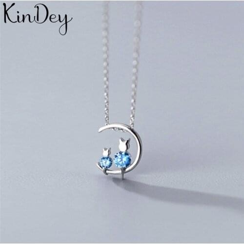 Kindey Silver Color Jewelry Moon Cat Necklaces For Women Wedding Kolye Collares Bijoux