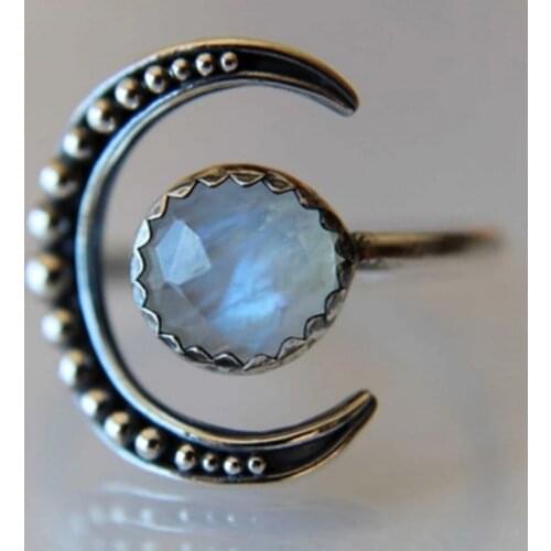 Crescent Ring Lady Moon Stone Crystal Ring Engaged Female Anel Bohemian Jewelry Men and Women Punk Good Quality