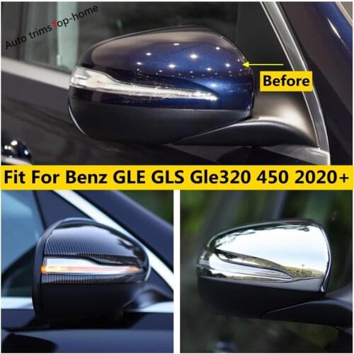 2 Pieces Rearview Mirror Cover Cap Trim Kit ABS Chrome / Carbon Fiber Accessories For Mercedes-Benz GLE GLS Gle320 450 2020 2021