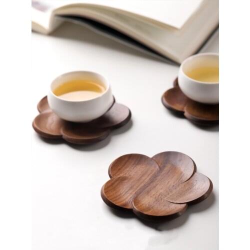 Creative Flower Shape Black Walnut Wooden Cup Mat Heat-resistant Tea Coaster Non-Slip Tableware Pad Home/Kitchen Decoration