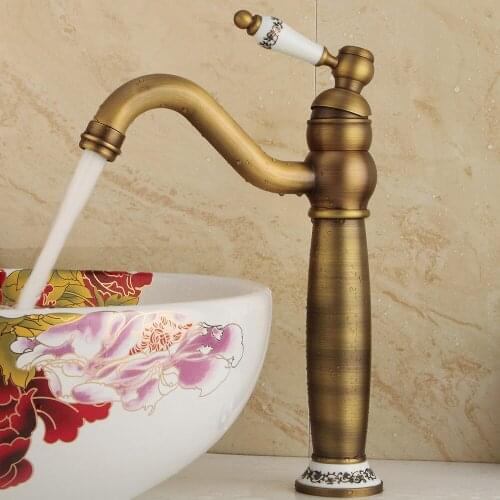 Bathroom brass basin sink solid brass high style faucet single handle ceramic faucet bathtub bathroom faucet antique bronze