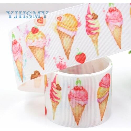 YJHSMY G-18925-1157,10 yards,38 mm Strawberry Ice cream Ribbons Thermal transfer Printed grosgrain,Gift wrapping DIY materials