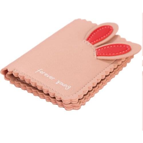 Women Mini Small Lovely Rabbit Ears Wallet Pink Leather Cards Holder Short Design Cartoon Purse Girls Money Clip Coin Pouch New