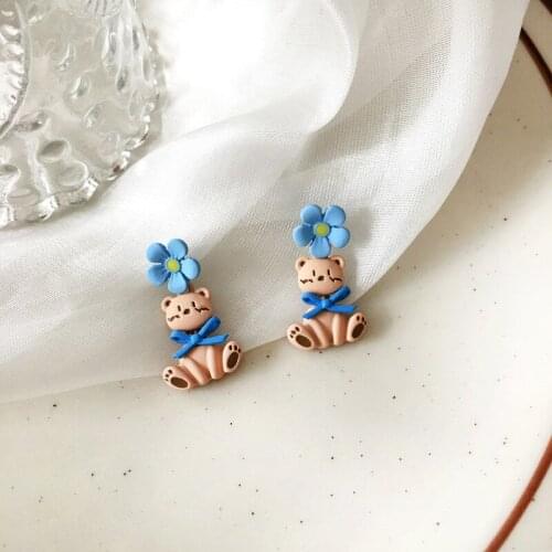 Cartoon Flowers Sweet Clip on Earrings Little Bear Kids Earrings
