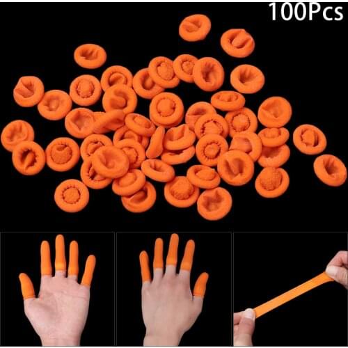 100PCS Reusable Orange Color Finger Cover Rubber Gloves Non-slip Latex Finger Cots Fingertips Protector Gloves Nail Art Cleaning