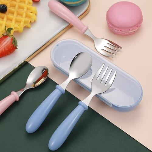 Baby Tableware Set Children Utensil Stainless Steel Toddler Dinnerware Cutlery Cartoon Infant Food Feeding Spoon Fork