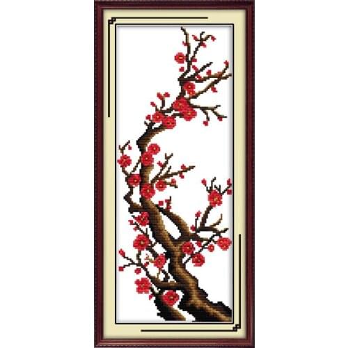 Joy Sunday Plum Flower Orchid Cross Stitch Kits Floral Painting 11&14CT Cross Stitch Printed Pattern DIY Embroidery Sets