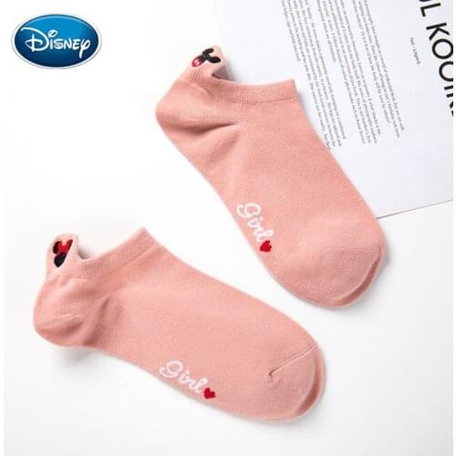 Disney 1Pair Girl Mickey head embroidered socks Cattoon Minnie girl socks cotton summer thin cotton women socks