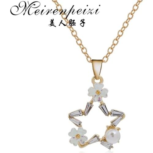 New fashion Cubic Zircon Gold Color Flower Star Pendant Necklace High Quality Crystal Chore stars Necklace For Women Jewelry