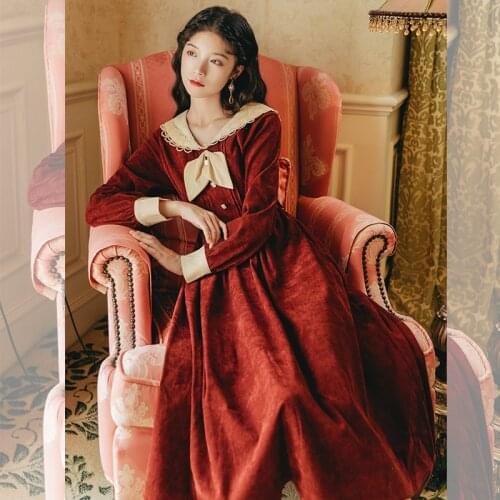 2020 new fashion womens clothing autumn Peter pan Collar Full Vintage dress for women dresses