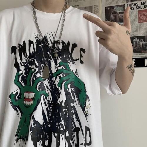 2021 new T-shirts for men and women in summer Korean ins Harajuku bf retro graffiti printing loose short-sleeved couple tops