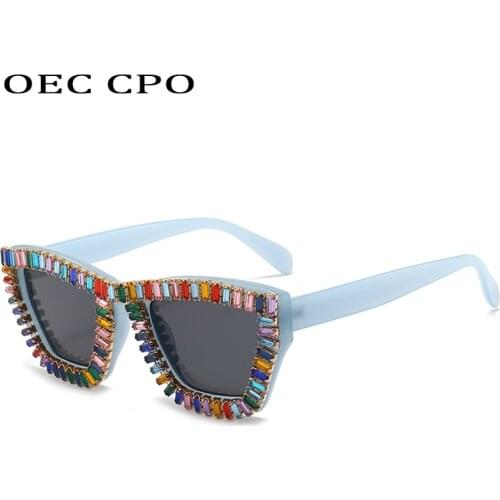 OEC CPO Fashion Rhinestones Sunglasses Women Elegant Crystal Square Sun Glasses Female Diamond Eyewear UV400 Brand Designer