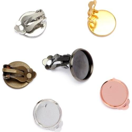 20pcs/lot Ear Clip cabochon base Blank Base Earring Settings Fit 10/12/14/16/18mm Cabochon Cameo DIY Ear Jewelry Making