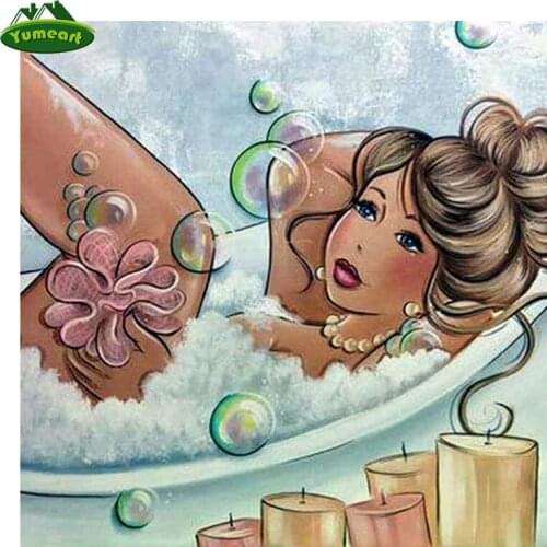 YUMEART Full Square 5D DIY Diamond Drawing & Painting Fat Woman Embroidery Cross Stitch Bathing Woman Mosaic Home Decor Gifts