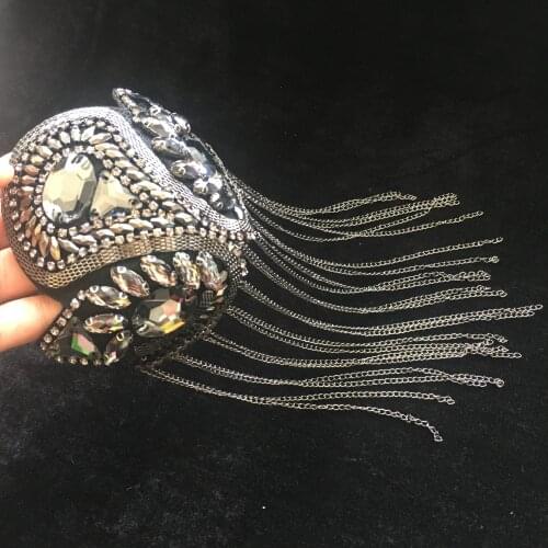 Handmade P165 beads chains badge bar tassel brooch epaulet epaulettes spikes rhinestone accessories shoulder board knot pads
