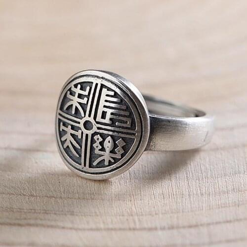 Silver original design retro niche craftsmanship cold wind charm without inlaid womens opening adjustable ring
