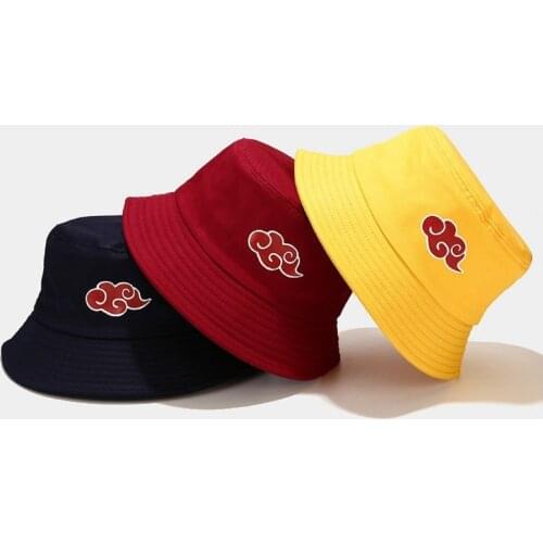 Auspicious Red Cloud Print Fisherman Hat Wide Brim Sunscreen Anime Bucket Cap XX9D