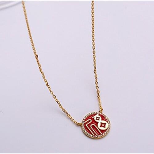 Sterling Silver 925 Neck Chain Vintage Jewelry Crystal Necklace Sets For Women Natural Zircon Red Drop Glaze Pendants Lucky Cute