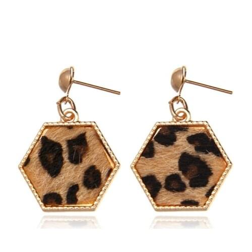 Light Yellow Gold Color Alloy Many Style Hexagon Stud Earrings for Women Party Gift Jewelry