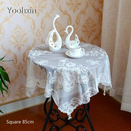 High quality white Lace Square sequin Embroidered tablecloth table cover cloth towel Christmas wedding birthday party home decor