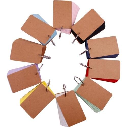 XRHYY 1 Pack Multi Colors Binder Ring Easy Flip Flash Card Kraft Paper Study Cards Bookmark/DIY Greeting Card/Index Card