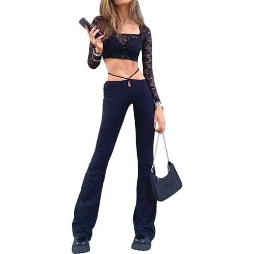 Women Fashion High Waist Lace-up Pants Stylish Solid Color Pants for Shopping Daily Wear