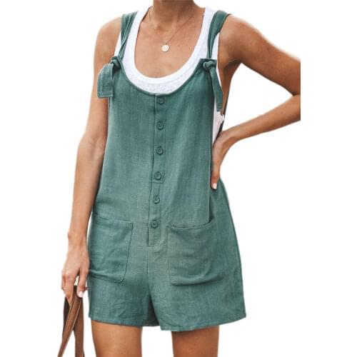 Summer Boho Playsuits 2020 Fashion Women Overalls Sleeveless Button Pocket Playsuits Casual Outfits