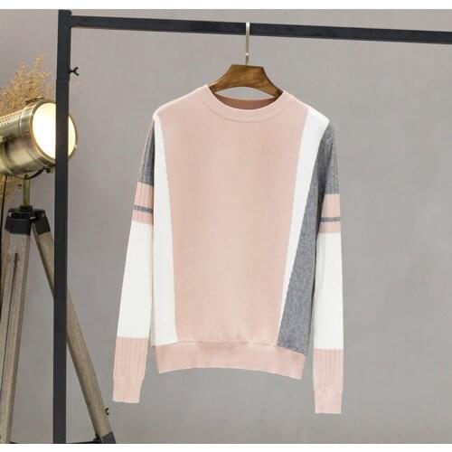 Knitted Sweater Women Striped Patchwork Jumpers Autumn Winter Female Long Sleeve Pullovers Loose Streetwear Knit Basic Shirt