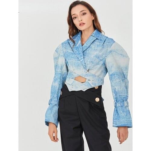 Out Lace Notched Up Coat for Women Print Hollow Long Sleeve Loose Coats Female 2021 Spring Autumn Fashion New Clothing