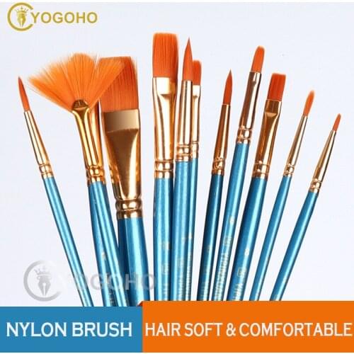 12Pcs/Set Solid Wood Paint Brushes Different Shape Round Pointed Tip Nylon Hair Painting Brush Set Art Supplies Brush Set