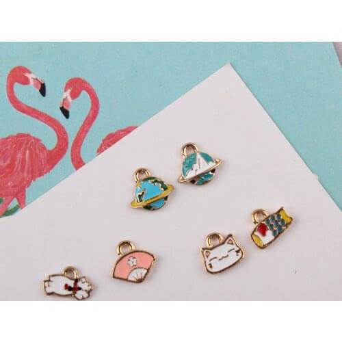 20pcs Mini Alloy Squid Luck Cat fans Fish Enamel Charms Pendants for Handmade Jewelry Making DIY Craft Dangle Charms Accessories