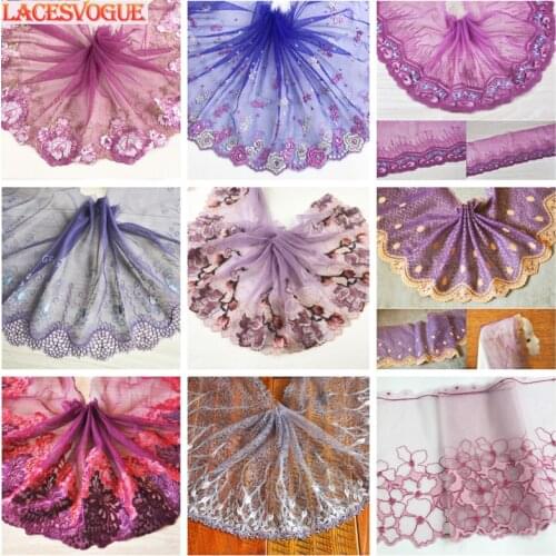 3 Meters 15-27cm Purple Mesh Embroidery Lace Fabric Handmade DIY Garment Needlework Sewing Clothing Accessories 828