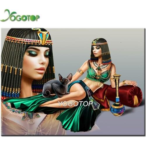 Diy diamond painting Egypt ,cleopatra Egypt beauty Diamond Embroidery portrait mosaic Sphynx Cat and woman girl gothic YY1192