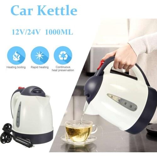 1000ML 12V/24V Auto Car Hot Kettle Portable Water Heater Travel for Tea Coffee 304 Stainless Steel Large Capacity Vehicle Kettle