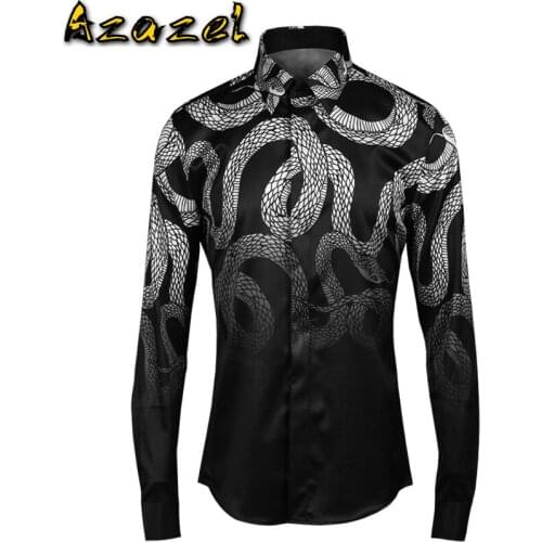 Azazel Men Shirt Luxury Unique Powerful Snake Design Mens Shirts Fashion Allover Printed Long Sleeve Shirts Man Plus Size 4xl