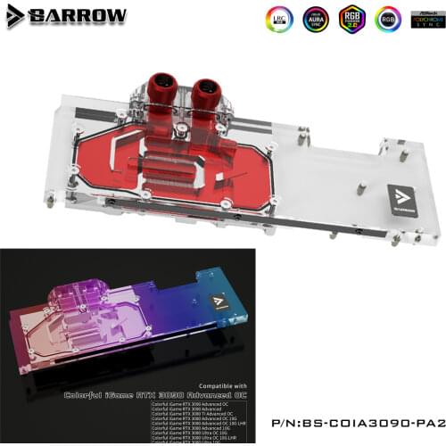 BARROW full cover Water Block use for Colorful iGame RTX 3090 Advanced OC /RTX 3080 Ultra OC GPU Card Header A-RGB cooling block