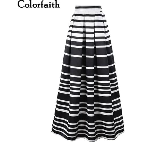 2017 Satin Women 100cm High Waist Maxi Skirts Striped Printed Pleated Floor-Length Long Skirts Saias Jupe Longue SP032