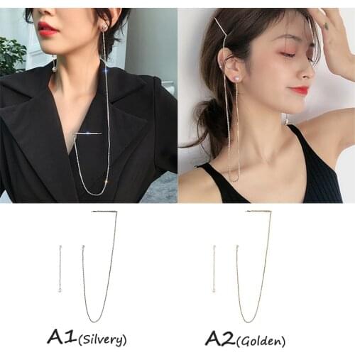 Long Tassel Chain Hair Pin Earring Pendant Cartilage Cuff Brooch Pearl Rhinestone Clip Earring Woman Jewelry Gifts