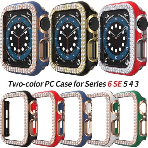 Two-color Diamond Protective Cover for Apple Watch SE Series 6 5 4 3 Case Women Hard Bumper for Iwatch 40mm 44mm 38mm 42mm Frame