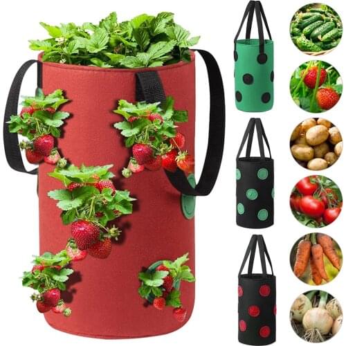 Strawberry Planting Felt Bag Garden Potatoes Potted Vertical Multi Mouth Container Outdoor Vegetable Hanging Planter Bonsai Grow