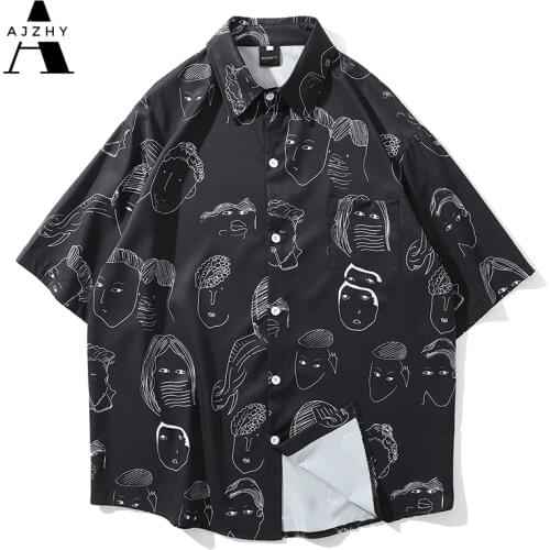 Anime Print Hawaiian Shirts Men Streetwear Hip Hop Harajuku Casual Tropical Beach Short Sleeve Shirt Summer Fashion Tops Male