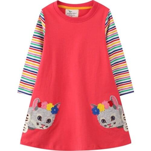 Cotton Baby Christmas Dresses for Autumn Spring Cartoon Cat Kitty Girls Cotton Tutu Party Toddler Clothing Kids Dresses